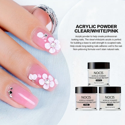 Acrylic Nail Powder & Liquid Monomer Kit - Clear White Pink 3-Color Powder Extension Set with Brush for Nail Extensions Carving Manicure Gift Set