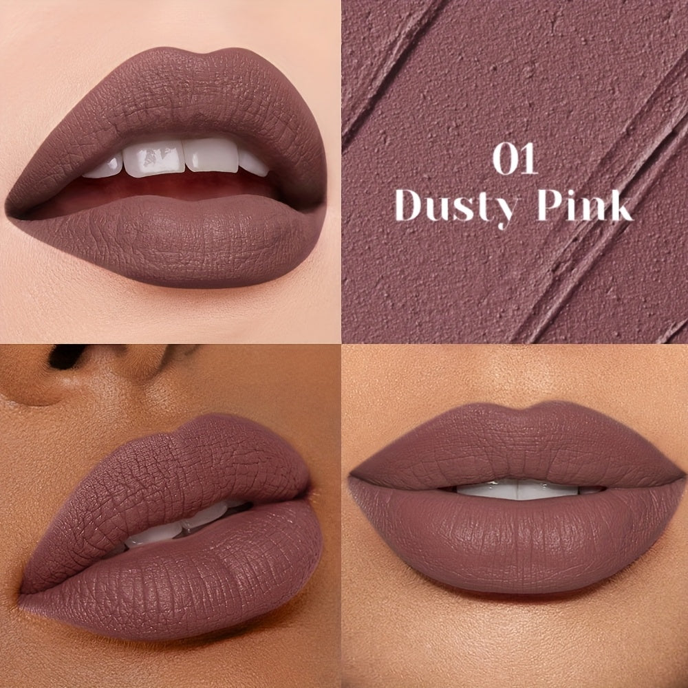 [Halloween Christmas Gift] Long-Lasting Nude Matte Lip Gloss - Velvet Liquid Lipstick, Non-Drying Matte Finish, All-Day Wear for Everyday & Party Makeup - Available in Nude, Brown, Pink, Red, Purple, Golden Shades - Ideal Halloween & Christmas Gift for Wo