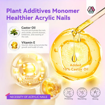 Acrylic Nail Liquid Monomer Odorless 8oz EMA Low Fume with Castor Oil Vitamin E Nail Brush Dappen Dish Mat Salon Grade Healthy Nail Art Kit