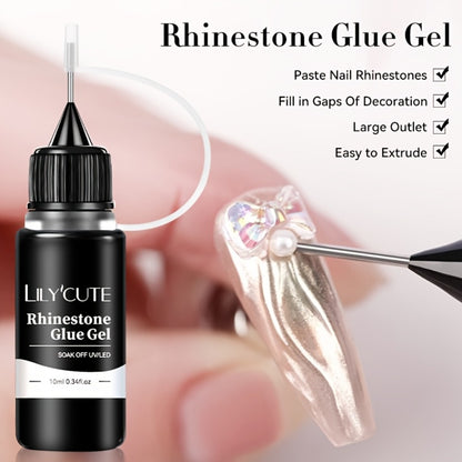 Nail Rhinestone Glue Gel 2pcs — Clear Nail Art Adhesive for 3D Rhinestones, Drill Jewelry & Decorations | LILYCUTE Sticky Nail Glue Gel 0.34oz