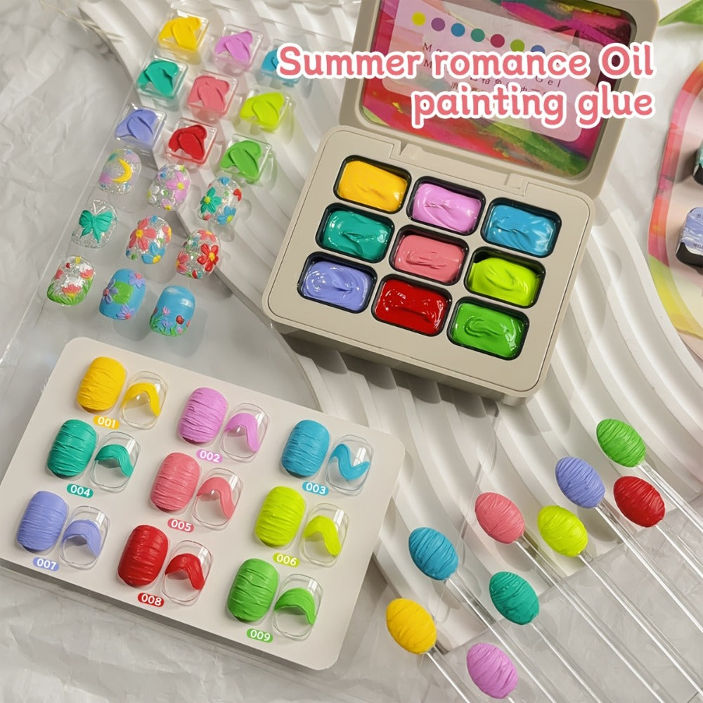 UV Gel Nail Polish Set 9 Colors | Dopamine Summer High-Saturation Gradient Nail Gel | Semi Permanent Soak Off Nail Art Kit for Salon & DIY Manicure | Gift for Women