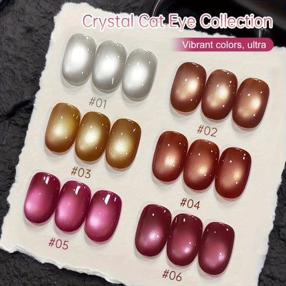 Cat Eye Gel Nail Polish 6 Colors Magnetic Holographic Reflective Rock Candy Soak Off LED UV Nail Art Set - Salon DIY Manicure Gift for Women