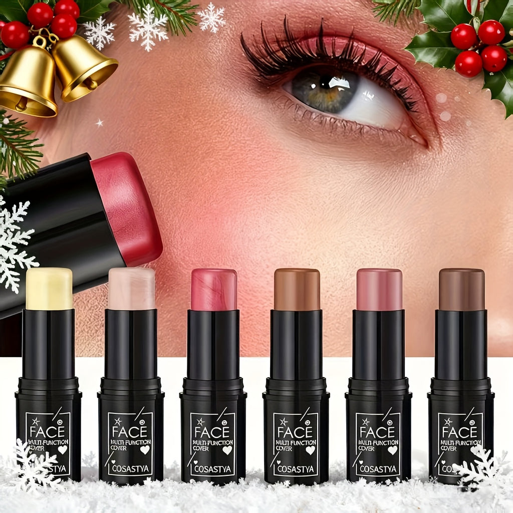 6pcs, 3 In 1 Multi-color Multifunctional Waterproof Makeup Sticks, Natural Face Multifunctional: Blush, Eyeshadow, Touch-ups, Lasting All Day, Moisturizing And Glossy, Pink And Brown Shimmering, A Must-have Gift!