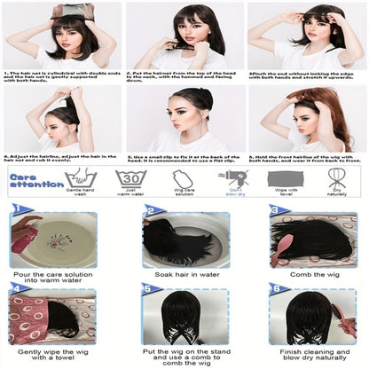 White Gradient Wig with Bangs Glueless Straight Synthetic Hair for Women Simulation Craft Natural Hairline Rose Net Cap Daily Wear Date Party 16 Inch