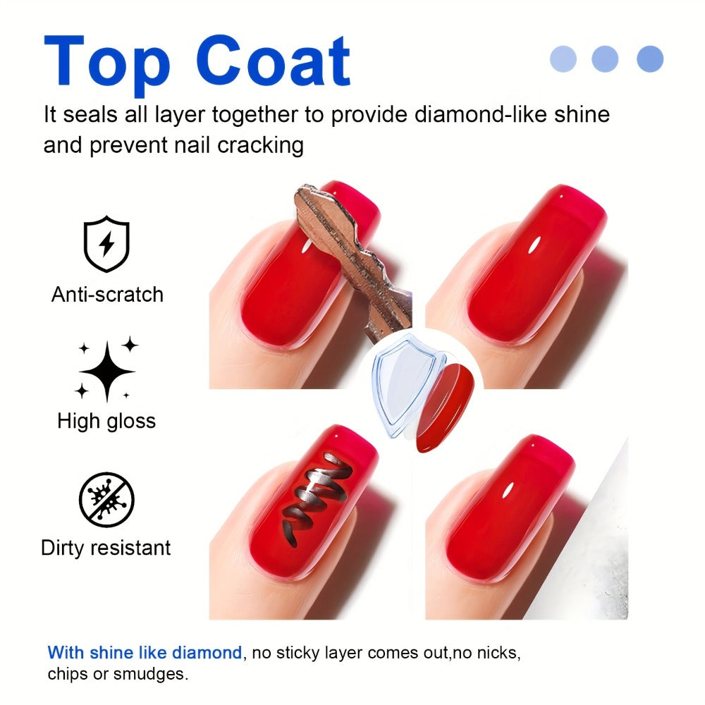 Diamond Shine No-Wipe Gel Top Coat - 0.51oz /LED Soak-Off, High Gloss, Long-Lasting, Scratch-Resistant, Crystal Clear Finish, Professional Nail Art Sealer For Salon & Manicure