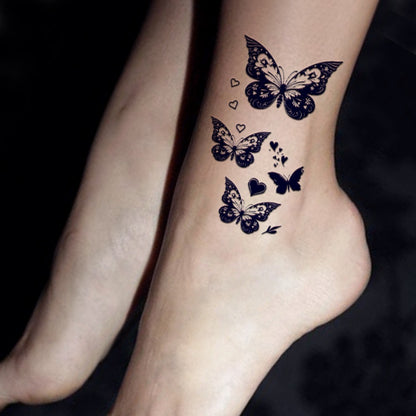 Semi-Permanent Butterfly Tattoo Stickers 3 Sheets | Realistic Navy Blue Flying Butterflies 2.3"x3.9" | Long-Lasting 1-2 Weeks Professional Temporary Tattoos for Adults | Arm Leg Body Art