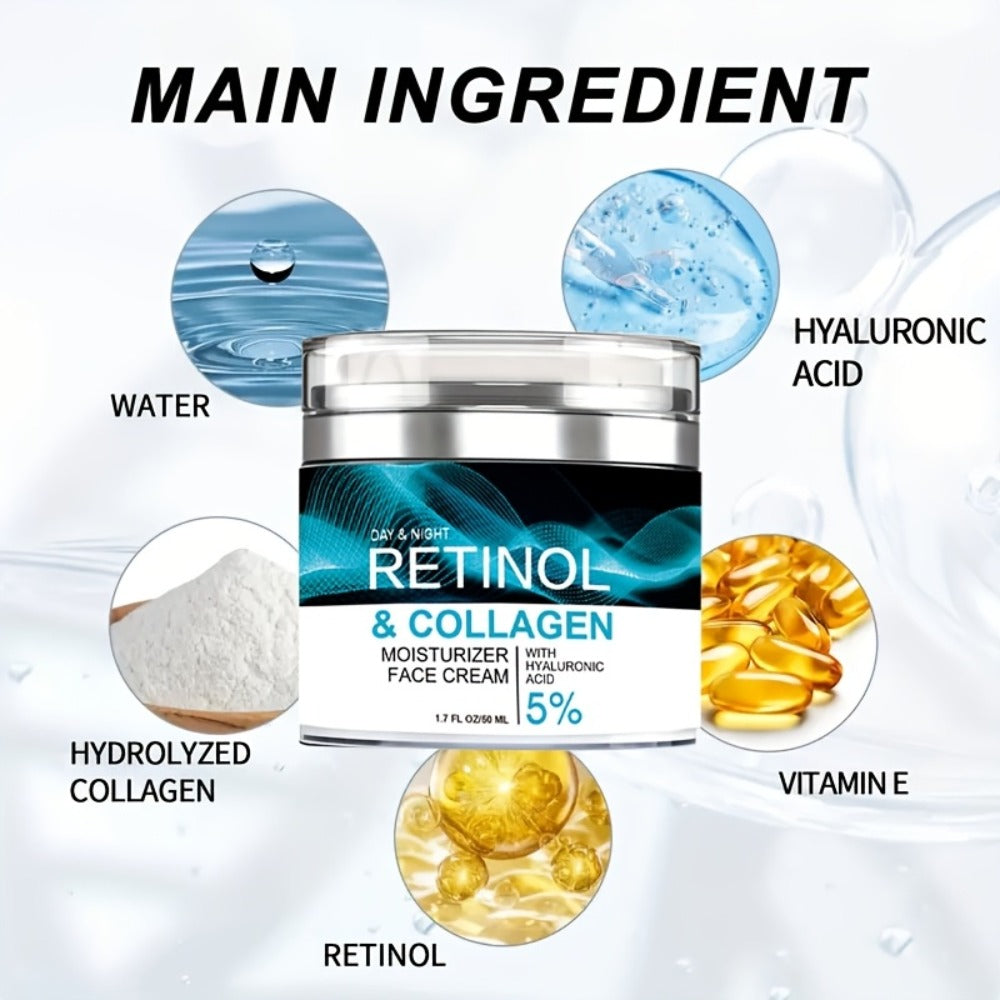 1.69oz Retinol Advanced Moisturizing Cream with Collagen, Hyaluronic Acid, Vitamin C+E for Face, Body, Hands And All Skin Types. Can Be Used Day And Night.