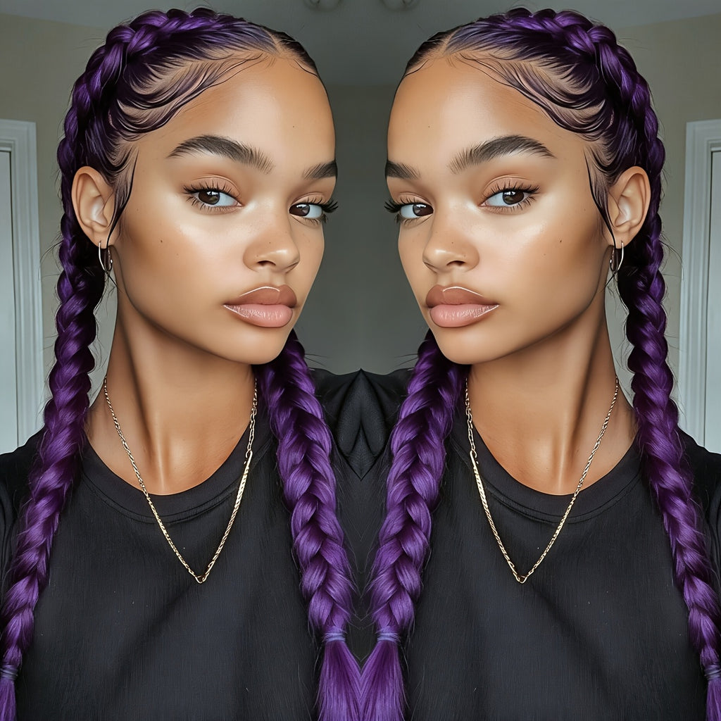 26 Inches Natural Black Synthetic Lace Front Wig High-Temperature Fiber Elegant Women's Braided Lace Front Wig, 13x4 Lace Front Wig with Hair, Versatile and Suitable for All 250 Density Rainbow