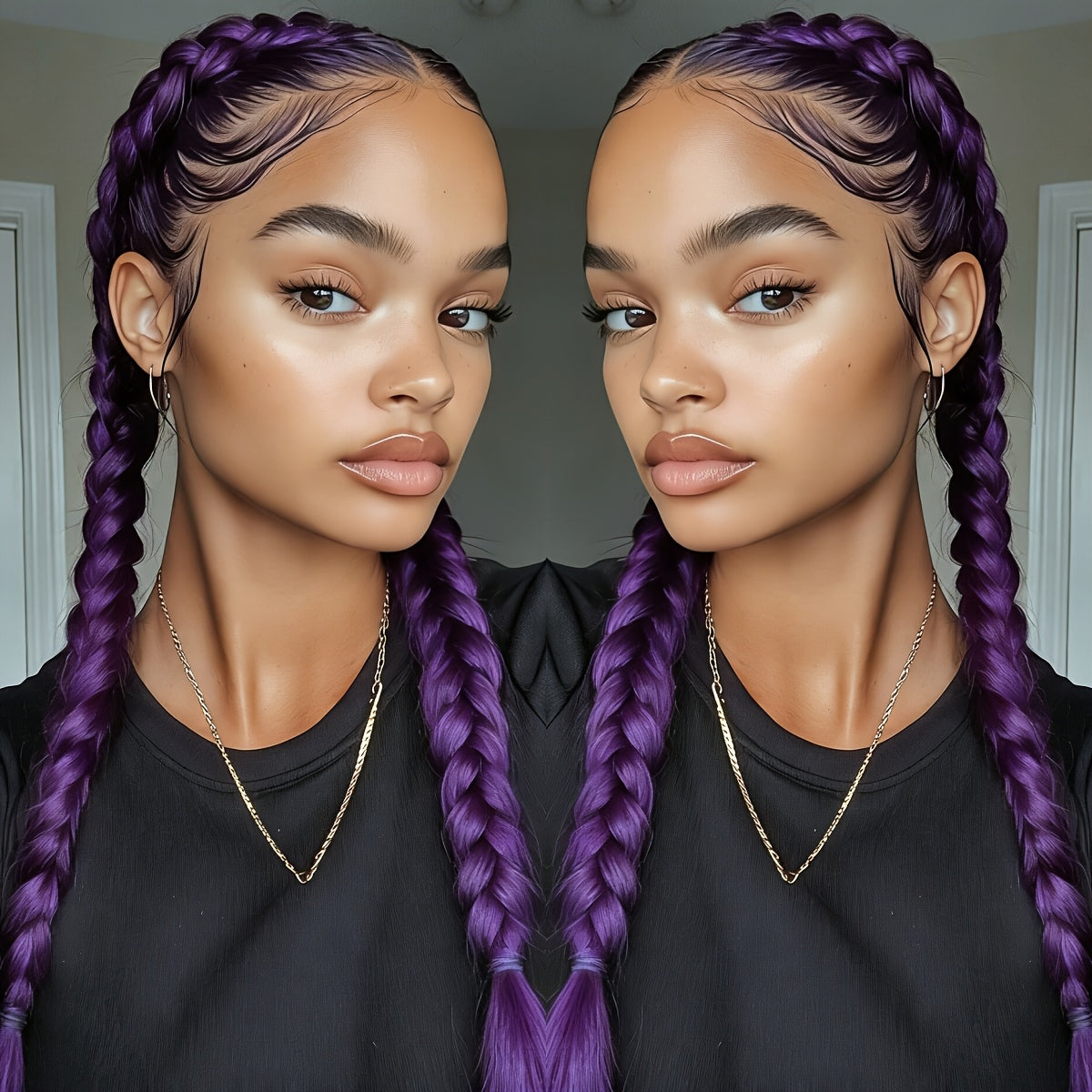 26 Inches Natural Black Synthetic Lace Front Wig High-Temperature Fiber Elegant Women's Braided Lace Front Wig, 13x4 Lace Front Wig with Hair, Versatile and Suitable for All 250 Density Rainbow