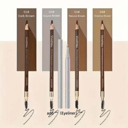 Waterproof Eyebrow Pencil 4 Pack with Eyeliner – Smudge Proof Long Lasting Dual-Ended Brow Pen with Spoolie Brush, Microblading Effect for All Skin Types, Perfect Gift Set
