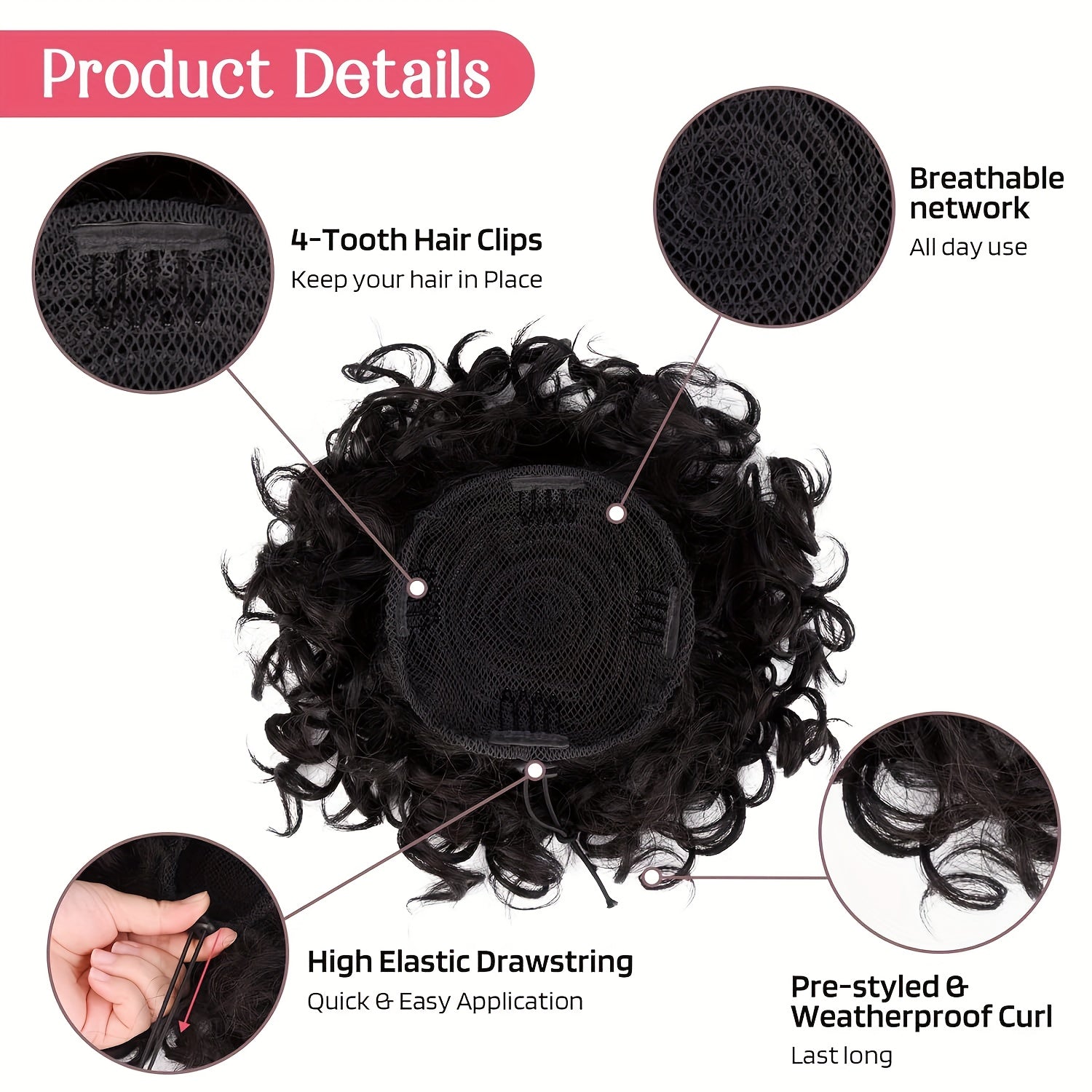 FESHFEN Messy Bun Short Curly Ponytail Extension with Elastic Drawstring, Loose Hair Bun Pieces for Women with Thinning Hair, Made from High-Temperature Synthetic Fiber, Weighing 80G