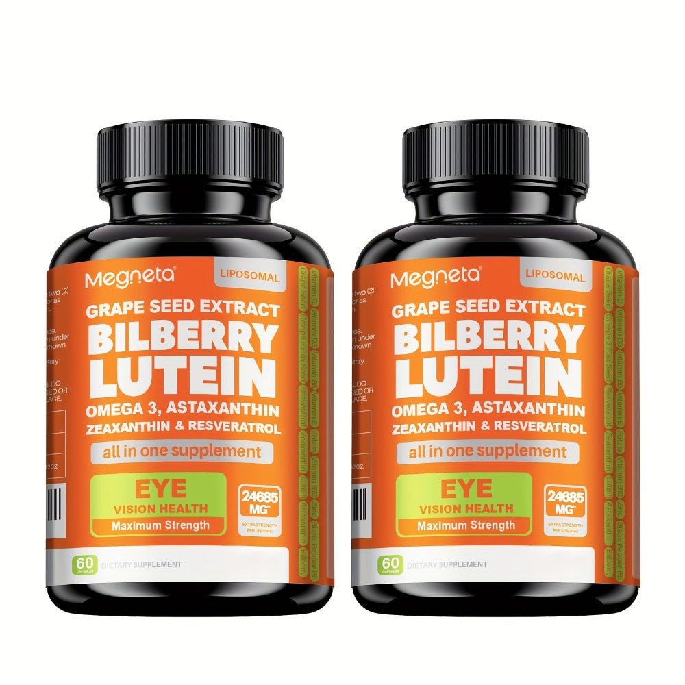 MEGNETA Eye Vitamins Lutein And Zeaxanthin Supplements, 24685 Per Serving | 60 Capsules, Enhanced with Astaxanthin, Omega-3, Bilberry And Resveratrol, Eye Vitamins & Vision Health Support