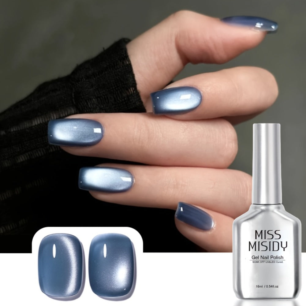 MISS MISIDY 0.54oz Jelly Blue Cat Eye Gel Nail Polish - Long-Lasting, Non-Scratch, Non-Scratch Formula for Natural Look, Easy Application, Perfect for Manicures & Pedicures, Manicure Essentials, Sleek Bottle Design, Highquality Formula