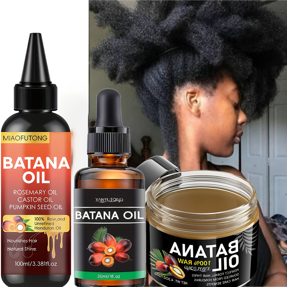 3pcs Honduras Batana Hair Cream + Batana Hair Oil + Batana Essential Oil, Pure Cold Pressed Extract Moisturizes Scalp And Hair, Strong, Anti-break And Split, Suitable for All Hair Textures, Adding Luster, A Must-have Hair Care Set for All Seasons, Split E