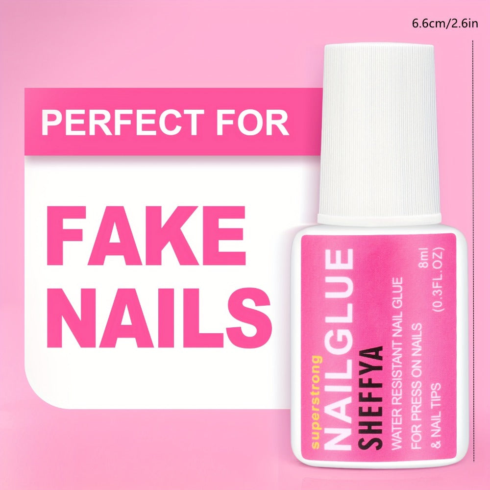 SHEFFYASuper Strong Nail Glue for Press On Nails, Nail Tips & Acrylic Nails (0.27oz) Brush On Glue for Press Ons, Tips & Acrylics - Long Lasting, Maximum Strength, Mess-Free Application