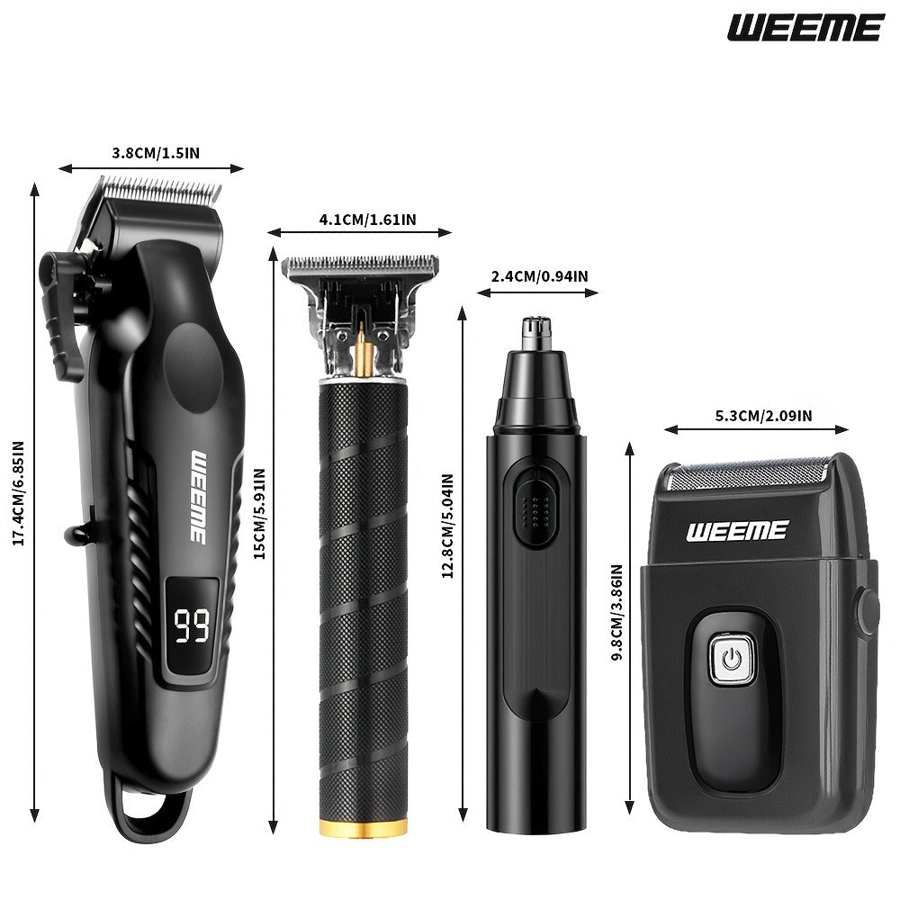 Men's Grooming Kit with Nose Hair Trimmer & Electric Shaver — WEEME 826 USB Rechargeable Trimmer Set, LCD Battery Display, Complete Shaving & Trimming Solution, Perfect Gift for Dad, Brother, Son