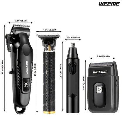 Men's Grooming Kit with Nose Hair Trimmer & Electric Shaver — WEEME 826 USB Rechargeable Trimmer Set, LCD Battery Display, Complete Shaving & Trimming Solution, Perfect Gift for Dad, Brother, Son