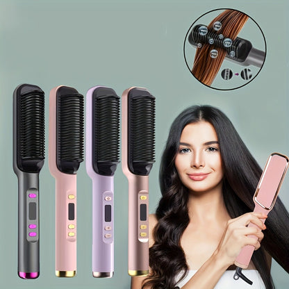 Hair Straightener Brush 2 in 1 Electric Straightening Comb Wet Dry Use Multi-Temp Settings Fast Heat Volumizing Styling Tool for Women All Hair Types Purple Pink White Grey
