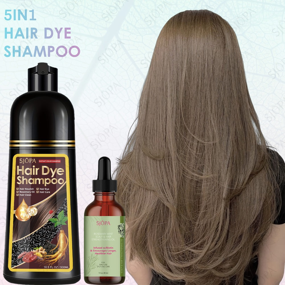 Hair Dye Coloring Shampoo 5-in-1 Upgraded - SJOPA Hibiscus Oil, Squalane & Glycerin, Quick Color & Nourishing, Gentle Skin-Safe, 12 Shades, 16.91oz
