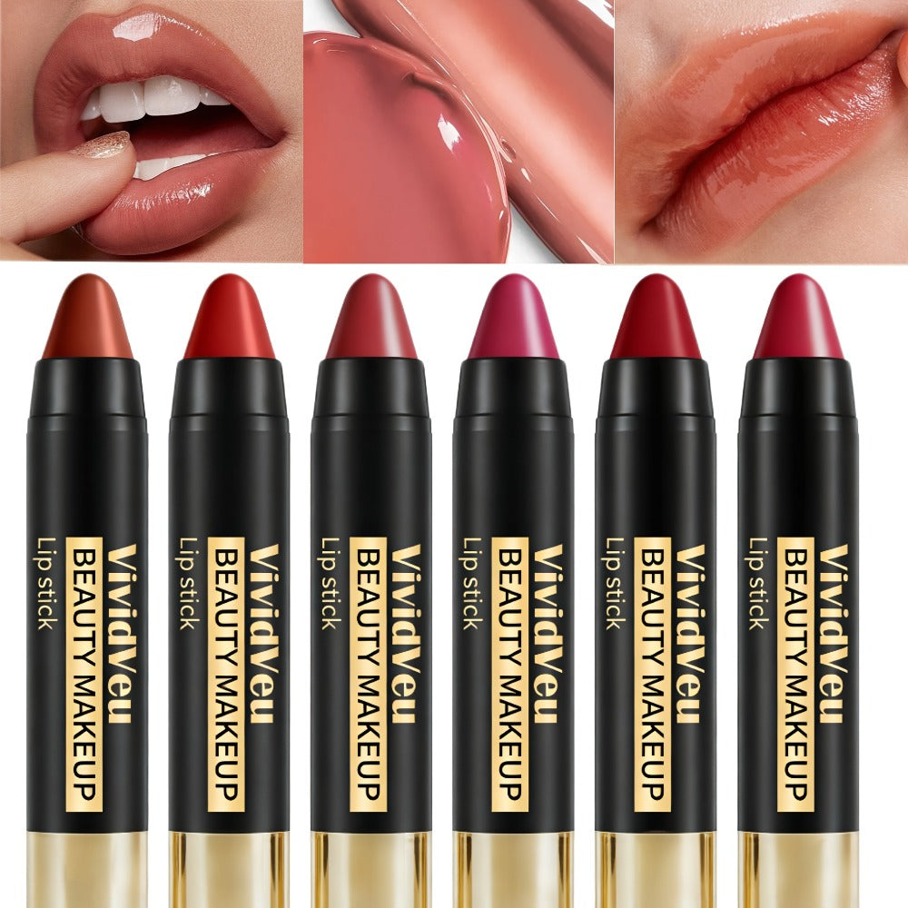 Matte Lipstick Set 6pcs Creamy Long Lasting Waterproof Non-Stick Automatic Lipstick Pen Bullet Lip Color Gift for Women