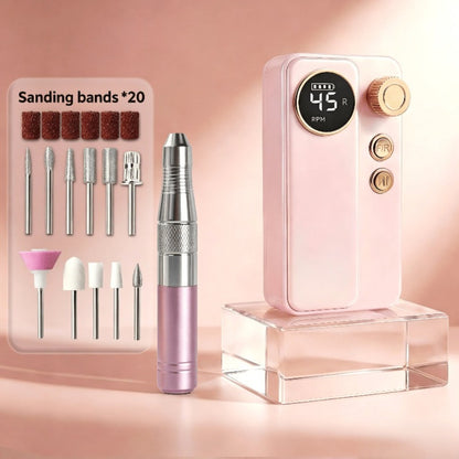 Electric Nail Drill Machine — Rechargeable Cordless Professional E-File for Acrylic Gel Natural Nails with 11 Bits & 20 Sanding Discs, High-Speed Portable Nail Polishing Tool for Salon & Home Use