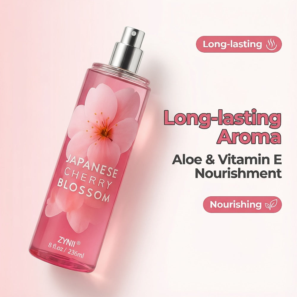 Cherry Blossom Body Mist for Women — Pheromone-Infused Sakura & Rose Fruity Floral Scent, 7-8 Hour Long-Lasting Spray, Confidence-Boosting Fragrance for Beach, Dates & Gifting
