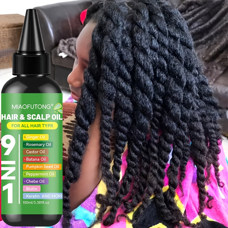 [9-in-1]Hair Care Oil, Enriched with Turmeric Oil, Rosemary Oil, Castor Oil, Babassu Oil, Pumpkin Seed Oil, Mint Oil, Plantain Oil, Biotin, And Keratin, Provides Deep Hydration And Smoothness Suitable for All Hair Types. Helps Control Frizz