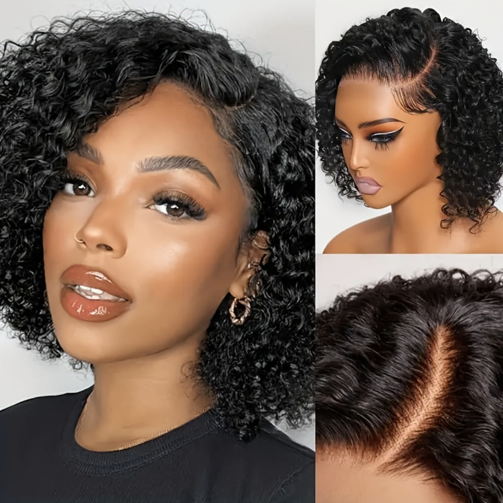 Kinky Curly 4x4 HD Lace Front Short Bob Wig Human Hair for Black Women – Glueless Pre-Plucked Baby Hair Elastic Band Natural Look 8-26 Inch