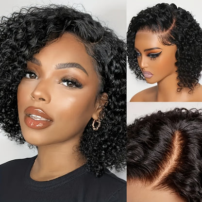 Kinky Curly 4x4 HD Lace Front Short Bob Wig Human Hair for Black Women – Glueless Pre-Plucked Baby Hair Elastic Band Natural Look 8-26 Inch