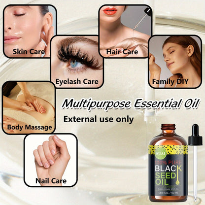 Black Seed Oil 100% Pure Cold Pressed Moisturizing Firming Multi-Use for Face Body Hair Nails Eyelashes Natural Plant Extract Skincare Oil All Skin Types Daily Skincare Routine