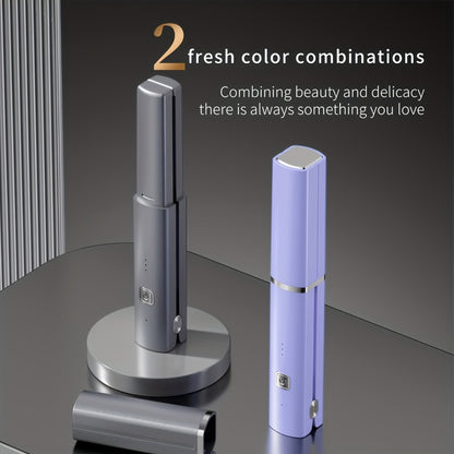 Cordless Hair Straightener & Curler 2-in-1 — Wireless Charging 2600mAh, Ceramic Negative Ion Portable Styling Tool for Travel, Heat-Resistant, Gift for Women — Grey & Purple