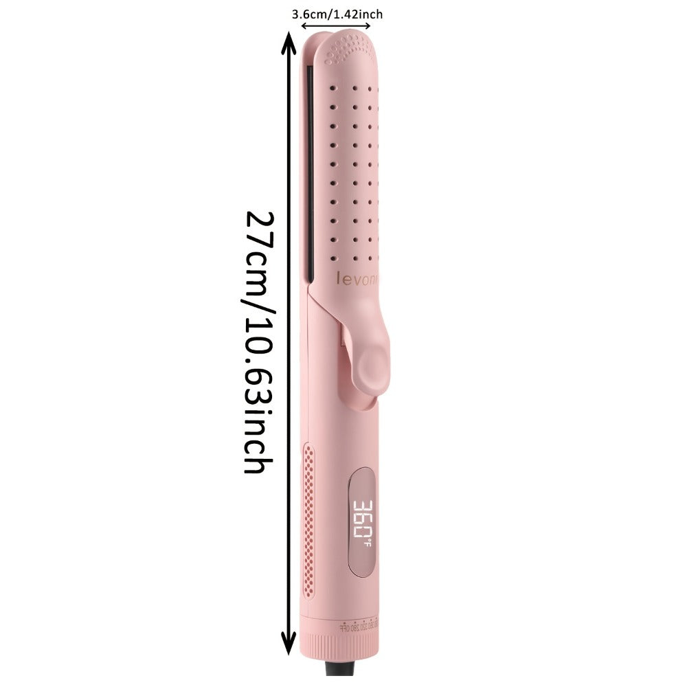 2-in-1 Pink Heated Curling Iron, Flat Iron and Curler, Heat-Free Curling Iron, 360° Adjustable, 5-Level Hot/Cold Air Adjustment, Fast & Dual Voltage, for Long and Short Hair