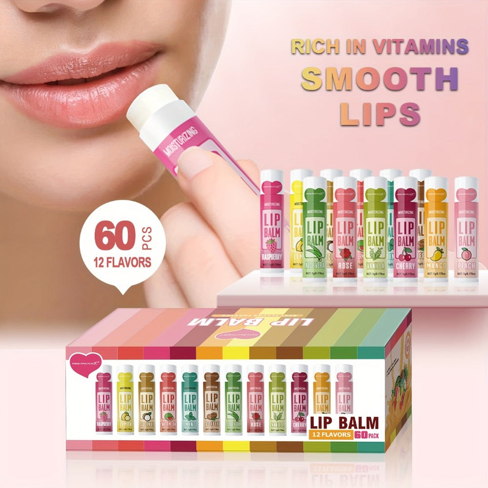 [Luxury Lip Balm Set] 60pcs Luxury Lip Balm Gift Set - Deep Hydration & Moisture for Soft, Glossy Lips - Perfect Valentine's Day or Thanksgiving Present for Women