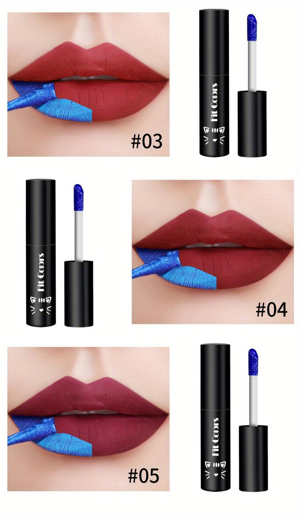 Matte Lip Gloss Set 3pcs Waterproof Long-Lasting Smudge-Proof Liquid Lipstick - Electric Blue Cobalt Shades Vegan Formula All Skin Tones Bold Lip Makeup Women