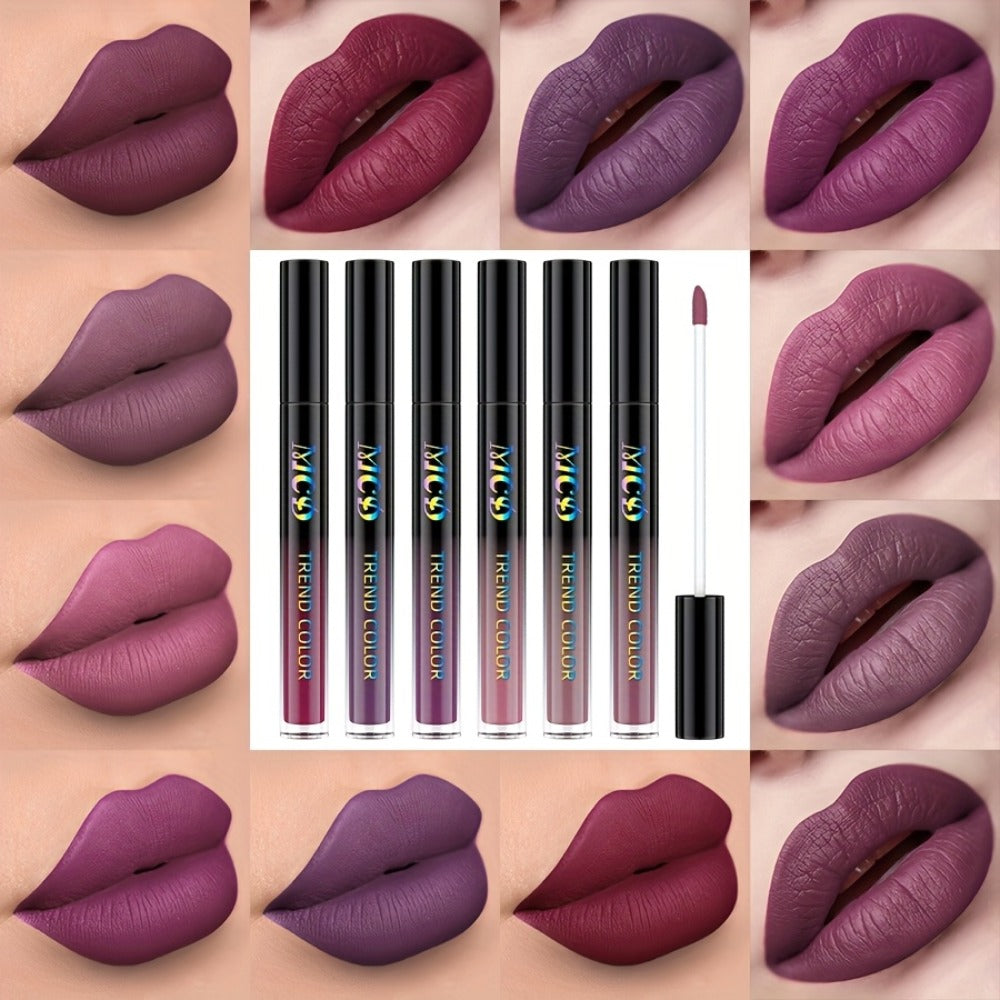 Lip Glaze Set Matte Liquid Lipstick 6pcs - Long-Lasting Non-Sticky Non-Drying Colorfast Lip Tint with Natural Scent for Defined Contoured Lips Everyday Makeup