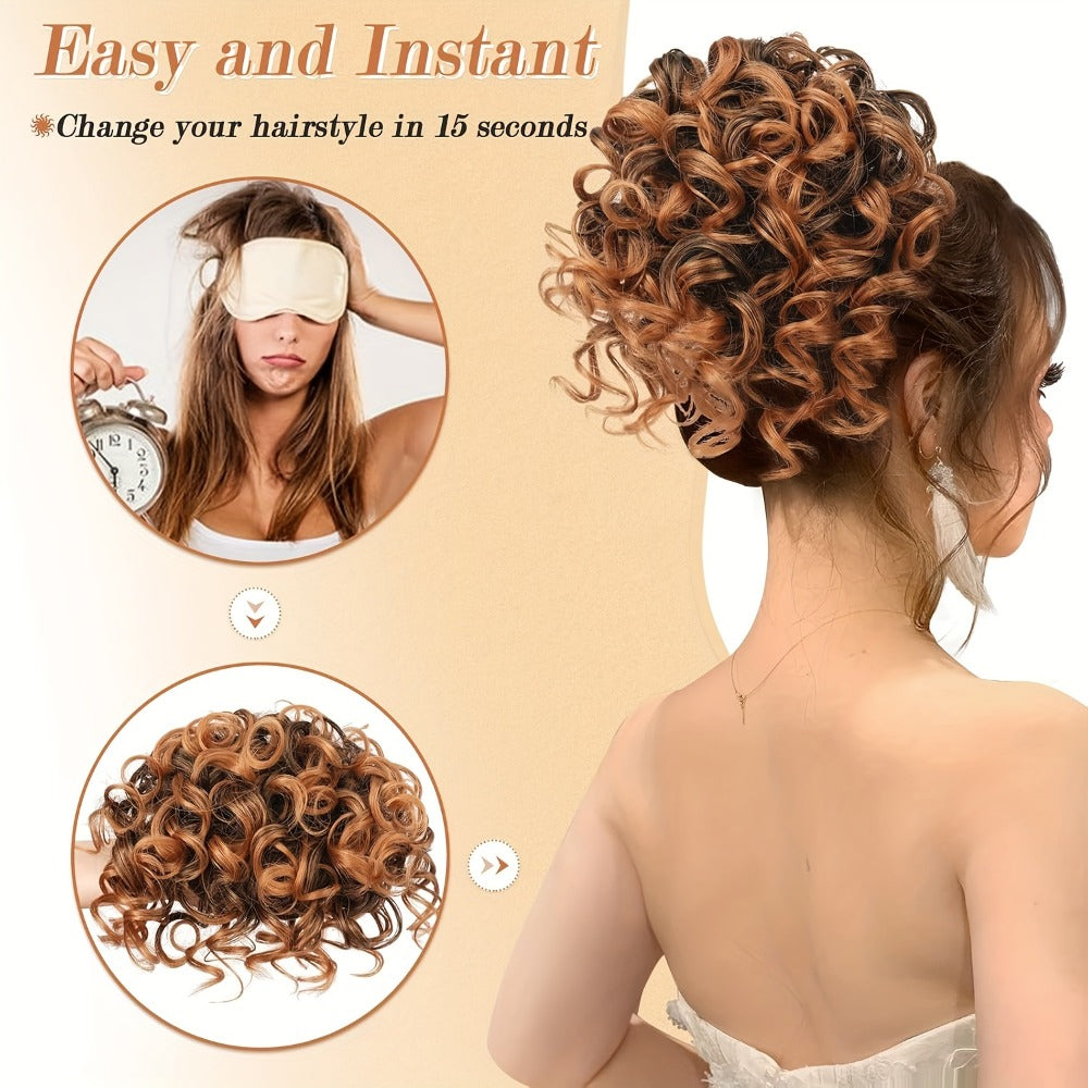 Messy Bun Hair Extension Drawstring Curly Ponytail - 80g Synthetic Loose Bun Piece for Women Thinning Hair Black Brown Burgundy 10 Inch