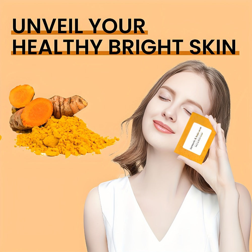 4pcs Natural Turmeric And Kojic Acid Soap with A Foaming Mesh, Deeply Cleanses & Moisturizes The Skin, Oil Control, Suitable for Facial, Body Cleaning, Suitable for All Light Skin Tones