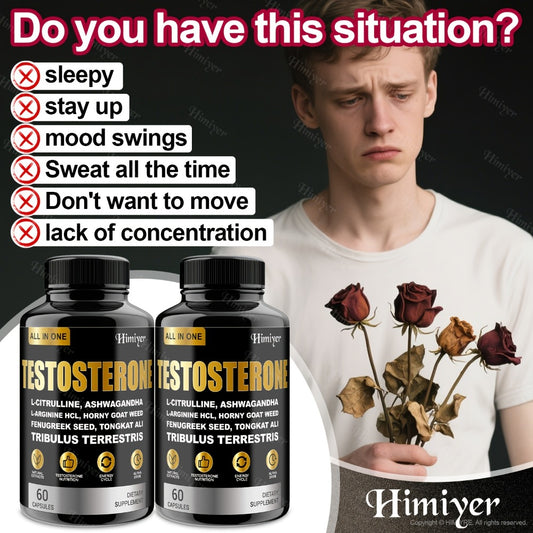 Male & TESTOSTERON Supplement, With L-Arginine, Tongkat Ali, Tribulus & Fenugreek - 60 Capsules, 30-Day Supply, Plant-Based Formula, Natural Ingredients, Men'S Health Supplement