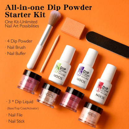 Dip Powder Nail Kit 11Pcs Brown Nude Glitter Neutral Skin Tone No Odor Beginner Friendly French Nail Art Manicure Gift Set for Women