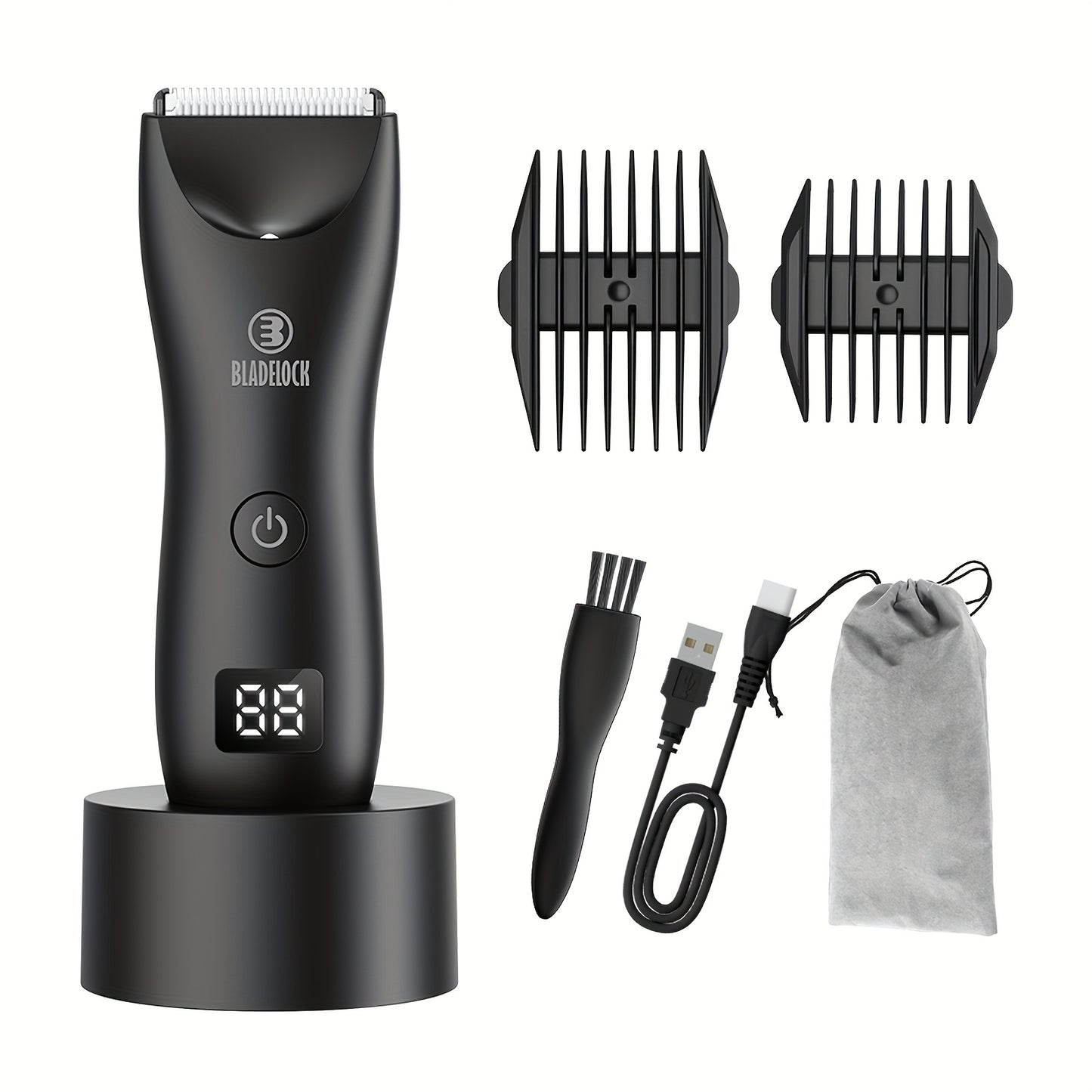 Groin Trimmer for Men IPX7 Waterproof Electric Ball Trimmer with Ceramic Blades LCD Battery Display Replaceable Blade Head - Body Hair Shaver Manscaping Groomer Black Grey