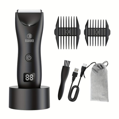 Groin Trimmer for Men IPX7 Waterproof Electric Ball Trimmer with Ceramic Blades LCD Battery Display Replaceable Blade Head - Body Hair Shaver Manscaping Groomer Black Grey