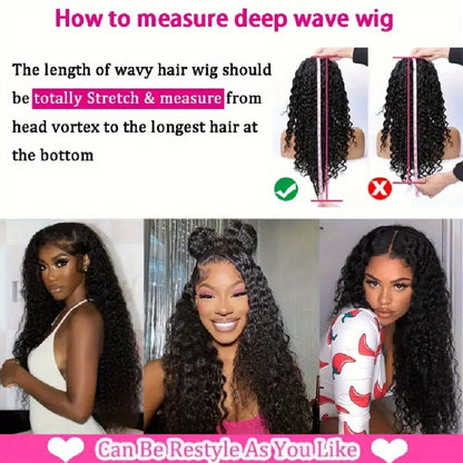 HD Lace Front Wig 13x4 Deep Wave Human Hair 250% Density Glueless Wear and Go Pre-Plucked Pre-Cut Natural Black Long Wig Women 28-34 Inch Beginner Friendly