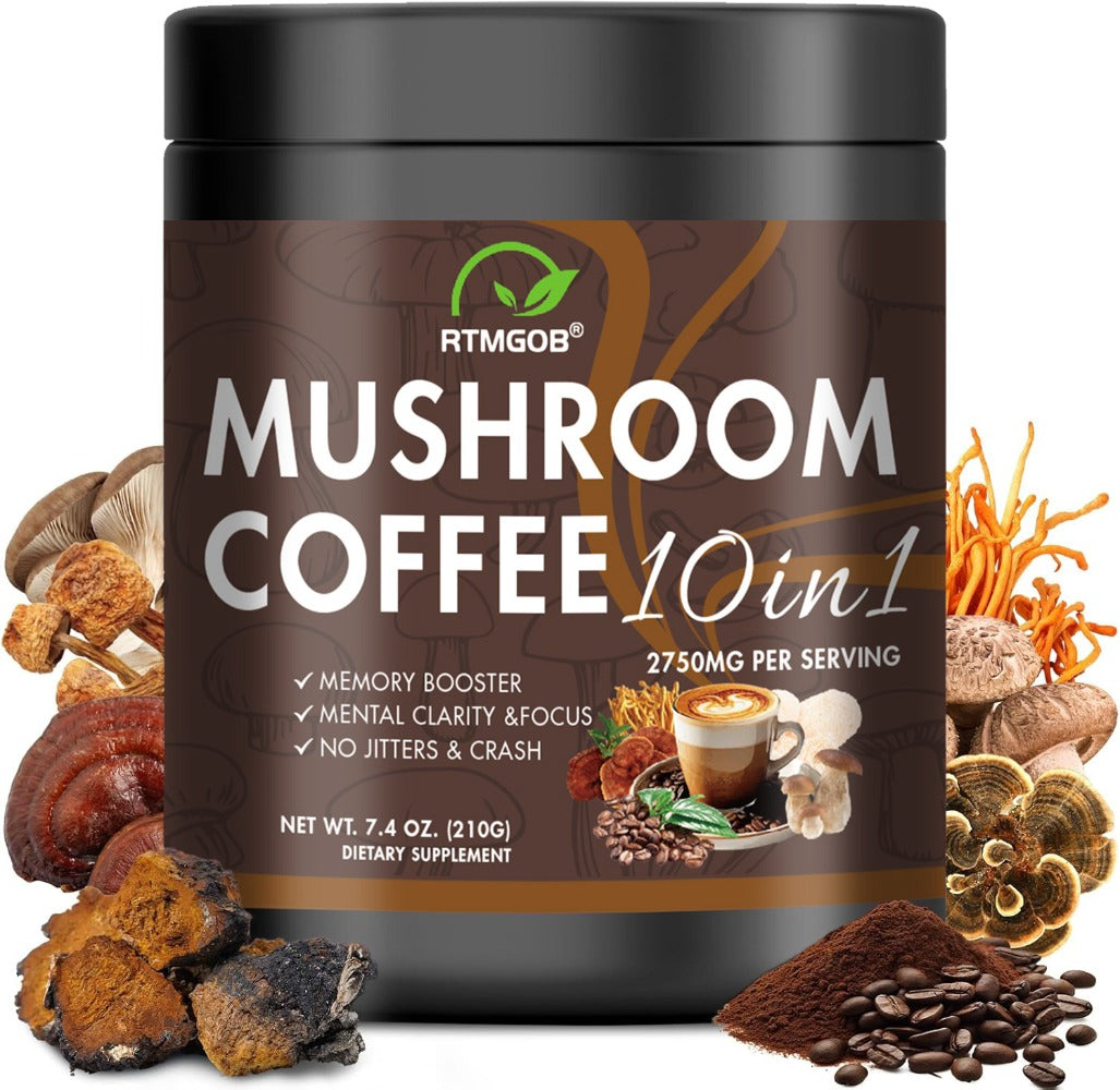 Mushroom Coffee Blend Powder Mushroom Coffee - Instant Coffee Blend of Ganoderma Lucidum, Cordyceps Sinensis, Lion'S Mane Mushroom, Birch Brown Pore Mushroom, And Chanterelle Mushroom - Mushroom Coffee Powder, Ideal for Gift Giving