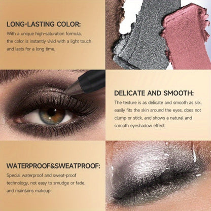 Metallic Eyeshadow Stick Set 9pcs — Waterproof Long-Lasting Eye Makeup Kit with Brush, Shimmer Crayon, Eye Brightener, Highlighter & Eyeliner Pen