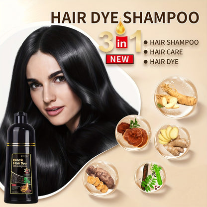 Hair Color Shampoo 3-in-1 Ammonia-Free Gray Coverage Natural Herbal Dye Works in Minutes 30-Day Lasting Color 16.91oz for Men & Women All Hair Types