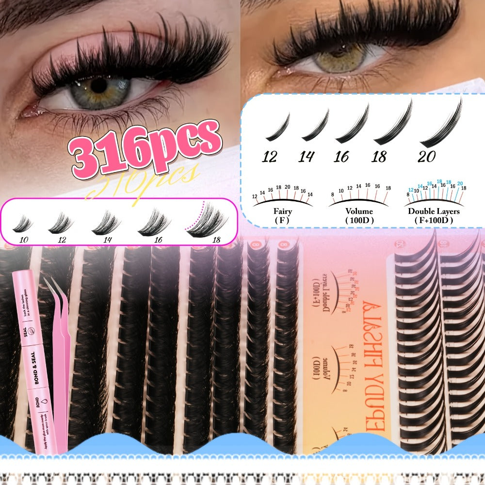 272pcs/5 Boxes Mixed Length Lash Clusters Kit Gift Set, 30D-100D Volume Cluster Lashes with Tweezers & Mascara Wands, Soft Fluffy Eyelash Clusters for Natural Or Glam Look, Perfect Gifts for Her & Mom
