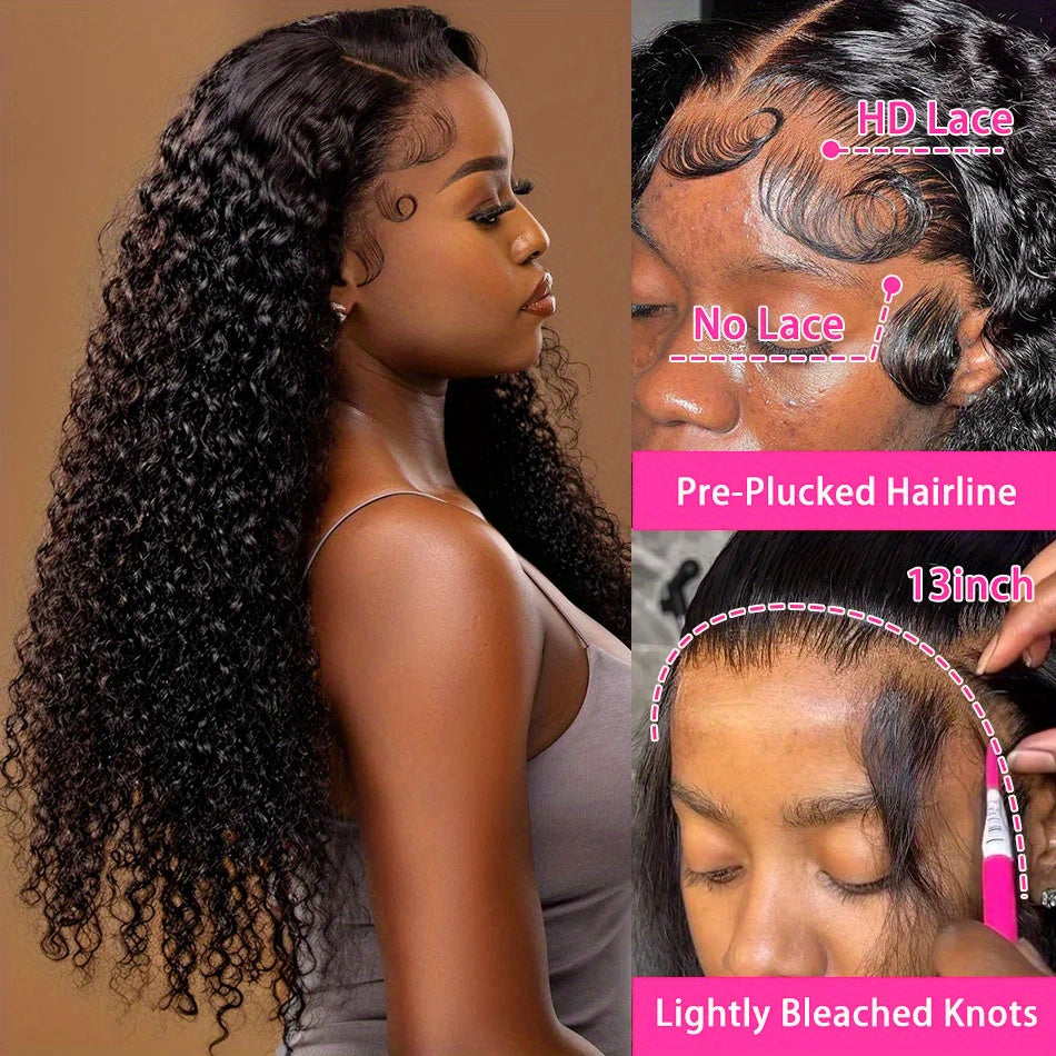 Wear And Use These Glueless Human Hair Wigs That Are Pre-Plucked And Pre-Cut, Featuring a 13X4 HD Deep Wave Lace Closure with 250 Density, Designed for Easy Wear Without Glue, Perfect for Beginners in a Natural Shade