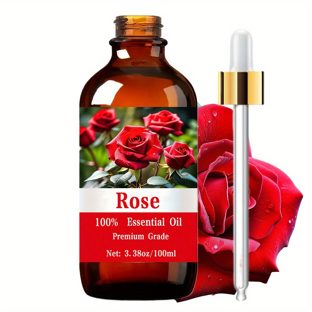 Rose Essential Oil, 100ml/3.38fl.oz, 100% Pure Care Grade for Nail, Hair & Skin Care, Massage, Moisturizing Massage Essential Oil for Men & Women, Meditation Gift, Perfect Christmas Gift
