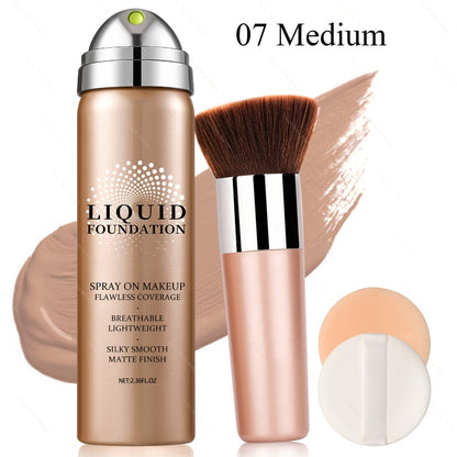 Liquid Foundation Airspray Kit — Full Coverage & Long-Lasting Finish | 6 Shades | Natural Beige Nude Porcelain Tan Medium | Daily & Party Makeup