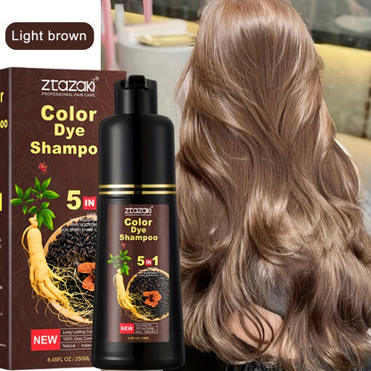Gray Hair Coverage Shampoo with Ginseng & He Shou Wu — 5-in-1 Hair Dye Shampoo, Ammonia-Free, Covers Gray Hair Instantly, Moisturizing Formula for All Hair Types
